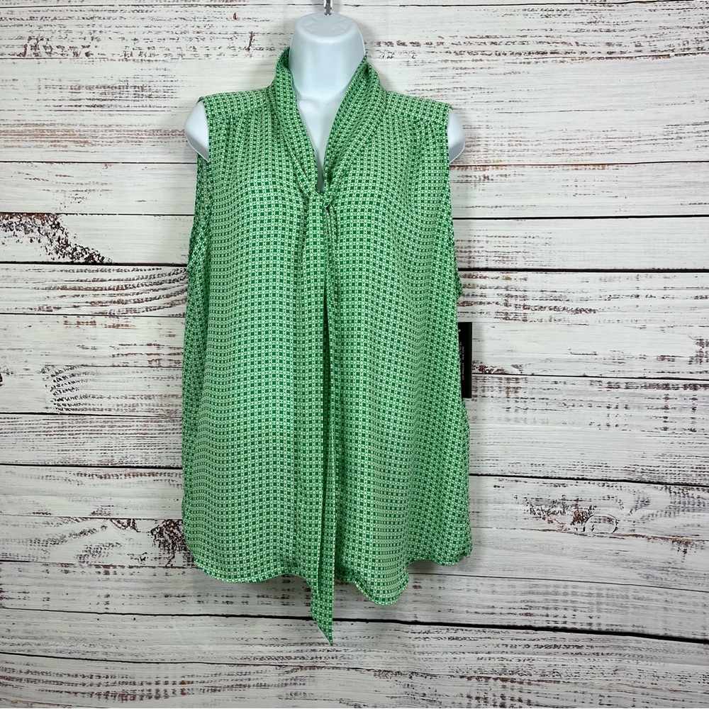 Rachel Zoe Green Geometric Tie Neck Sleeveless Blouse
